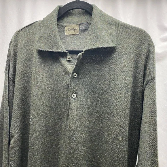 Bridges Men's 100% Fine Merino Wool Long Sleeve Henley Green Size XL - Picture 2 of 8